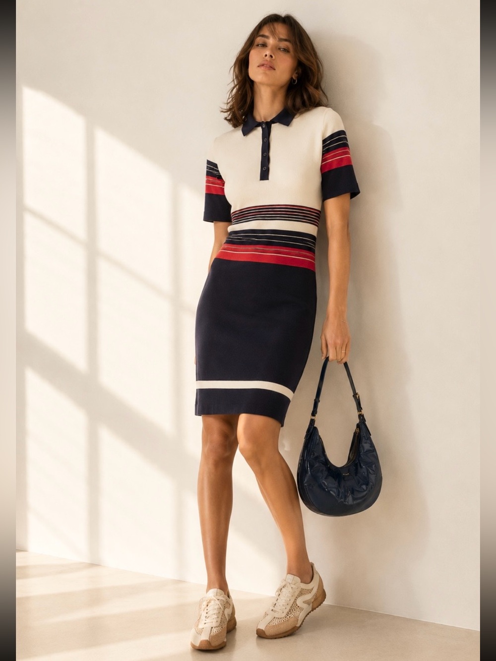 rag & bone Krista Merino Wool Varsity Stripe Polo Knit Dress Size L